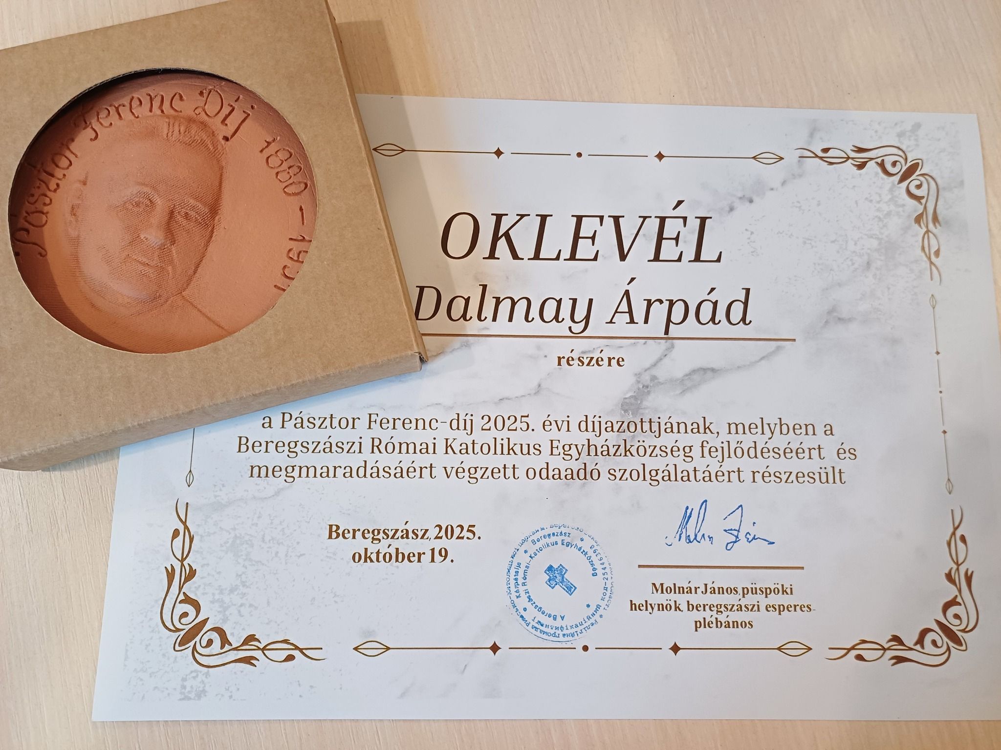 Dalmay Árpádnak adományozták az idei Pásztor Ferenc-díjat